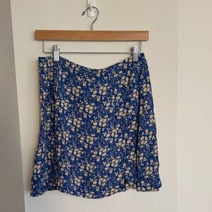 For Love And Lemons Blue and Cream Floral Mini Skirt